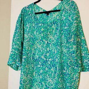 3/4 Sleeve Blue and Green L Ann Taylor Blouse